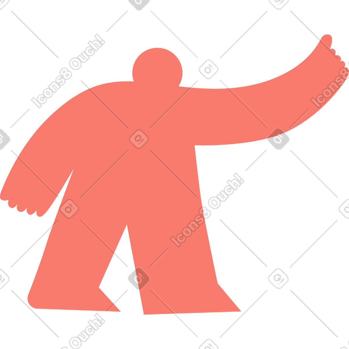 Ilustración Figure silhouette extending long arm forward in reaching pose en estilo Bold People a descargar en PNG y SVG