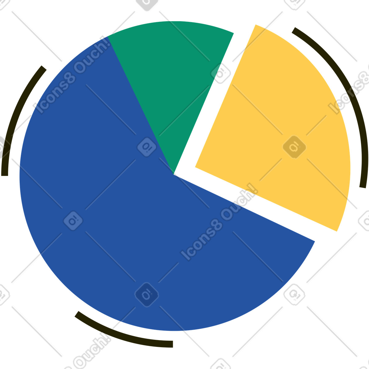 Colorful pie chart with three divided slices illustrazione in stile Spot scarica in PNG, SVG