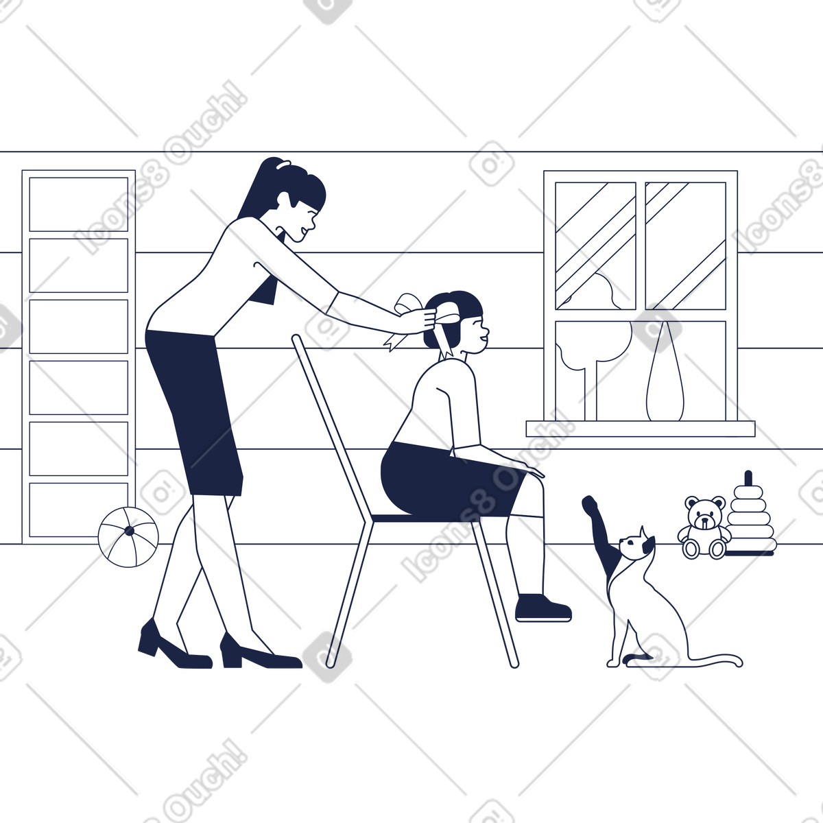下载 Urban Line 风格的 做女孩头发的女人 插画，支持 PNG、SVG 格式