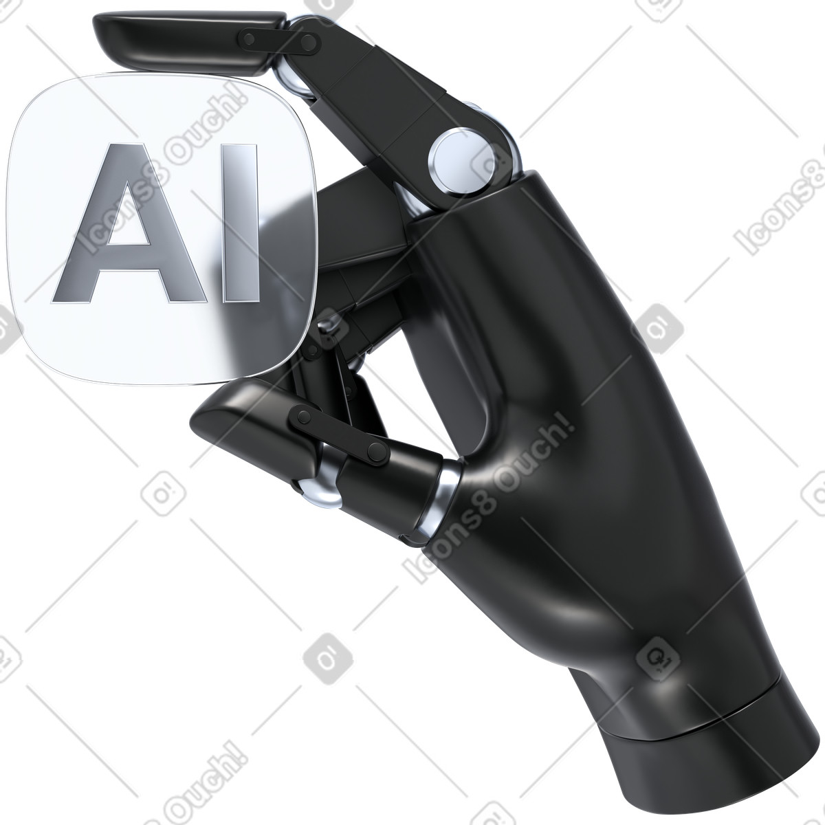 Robotic Hand Displaying AI Badge, Agent Interface, Intelligent Automation Branding illustration in 3D Pro style download in PNG, SVG