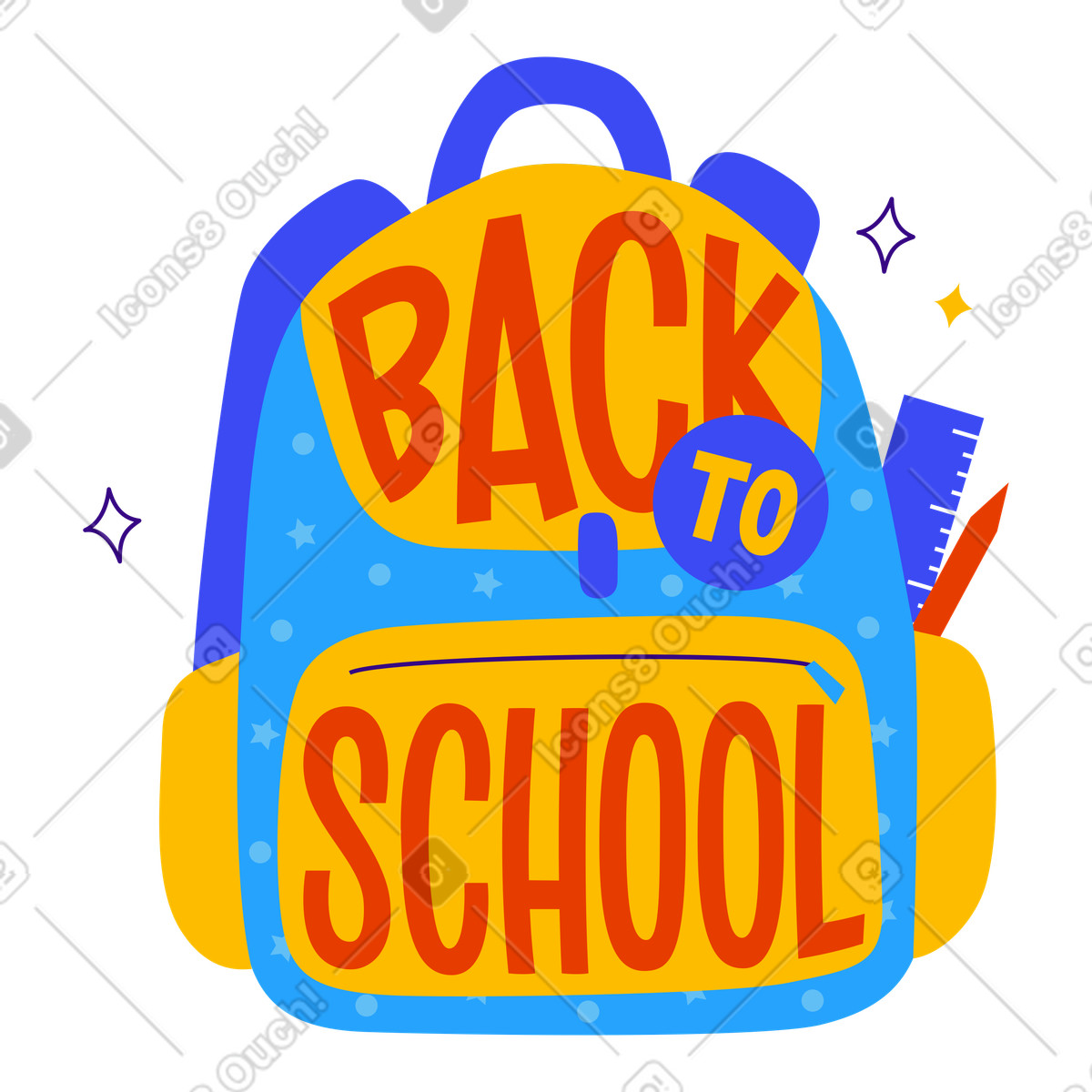 Lettering ritorno a scuola su un testo dello zaino della illustrazione in stile scarica in PNG, SVG