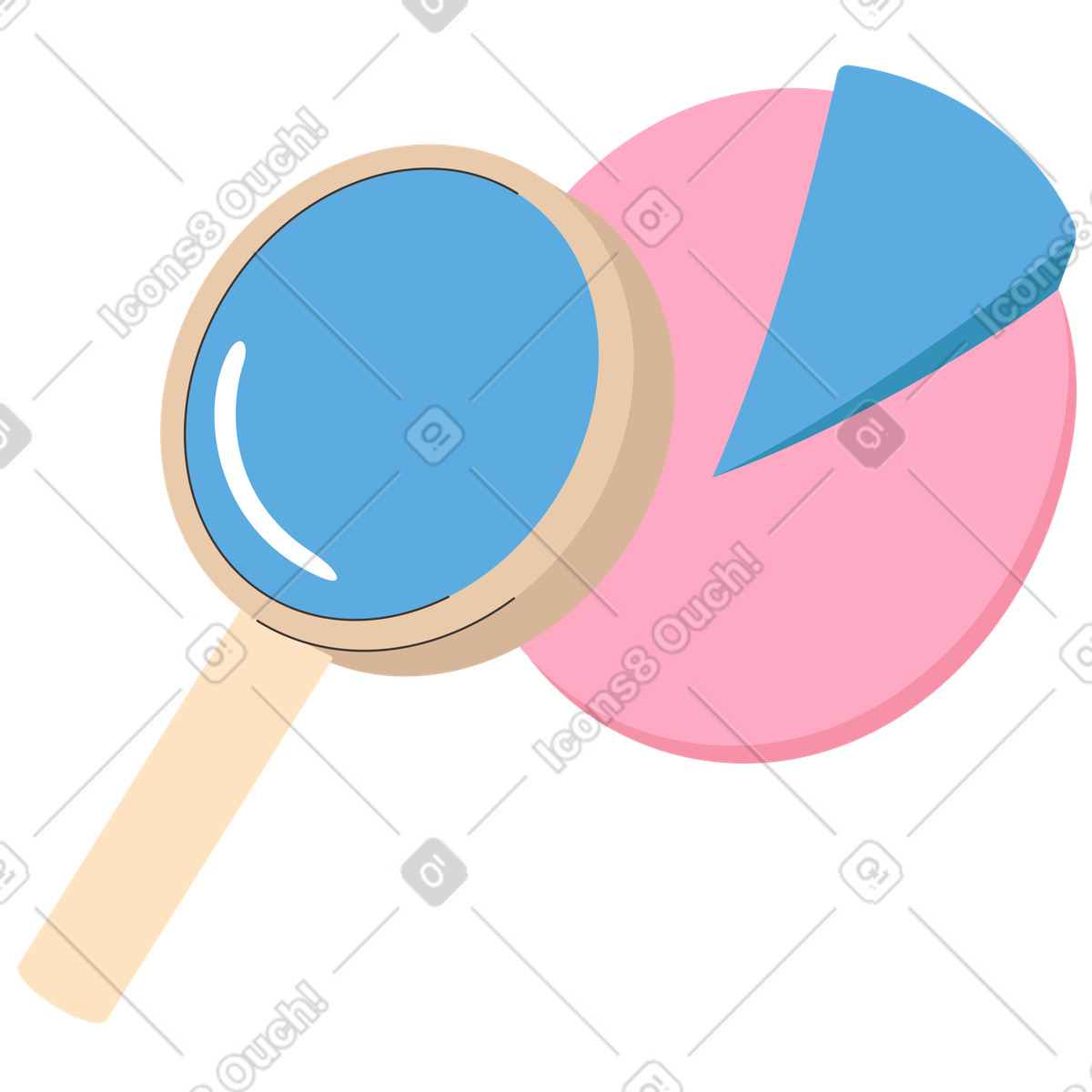 Magnifier with circular pink diagram animated illustration in Dizzy style download in GIF, Lottie (JSON), AE