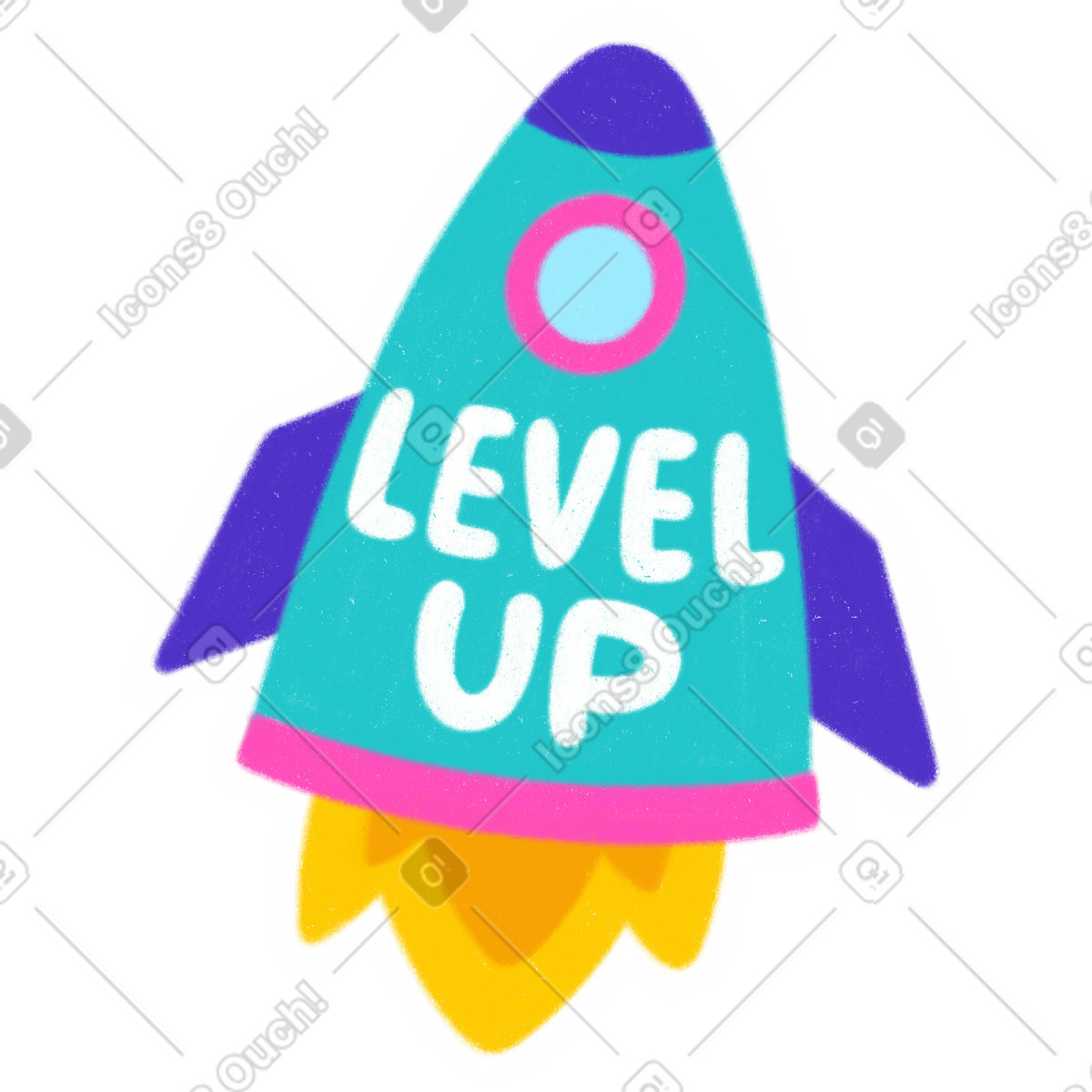 Beschriftungsaufkleber mit raketen-level-up-text-Illustration im Lettering-Stil als Download in PNG, SVG