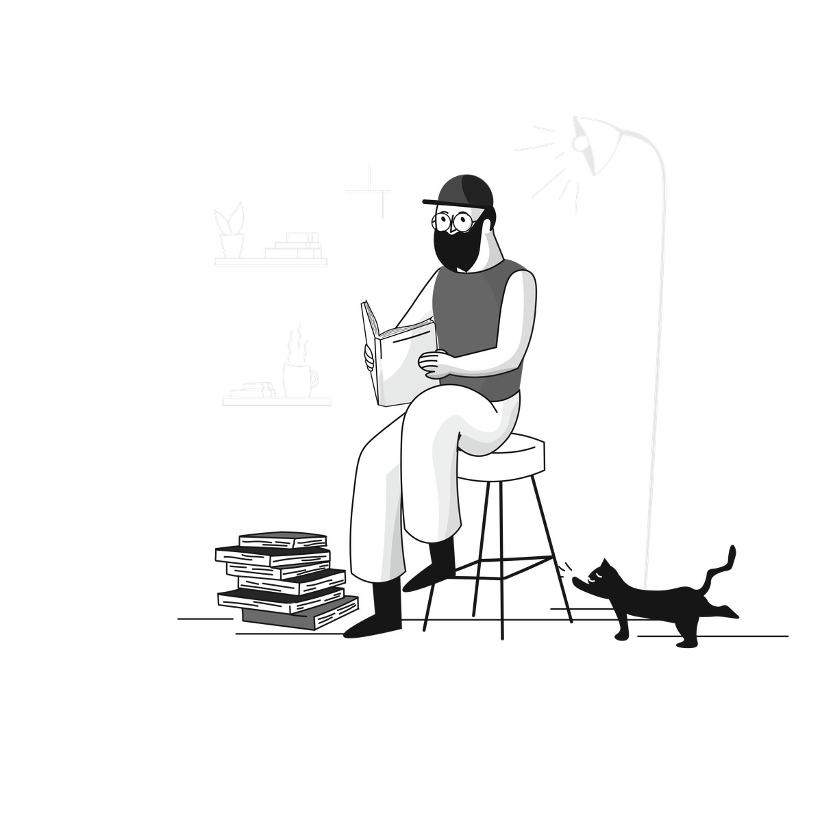 Aus büchern lernen-Illustration im Pixeltrue-Stil als Download in PNG, SVG