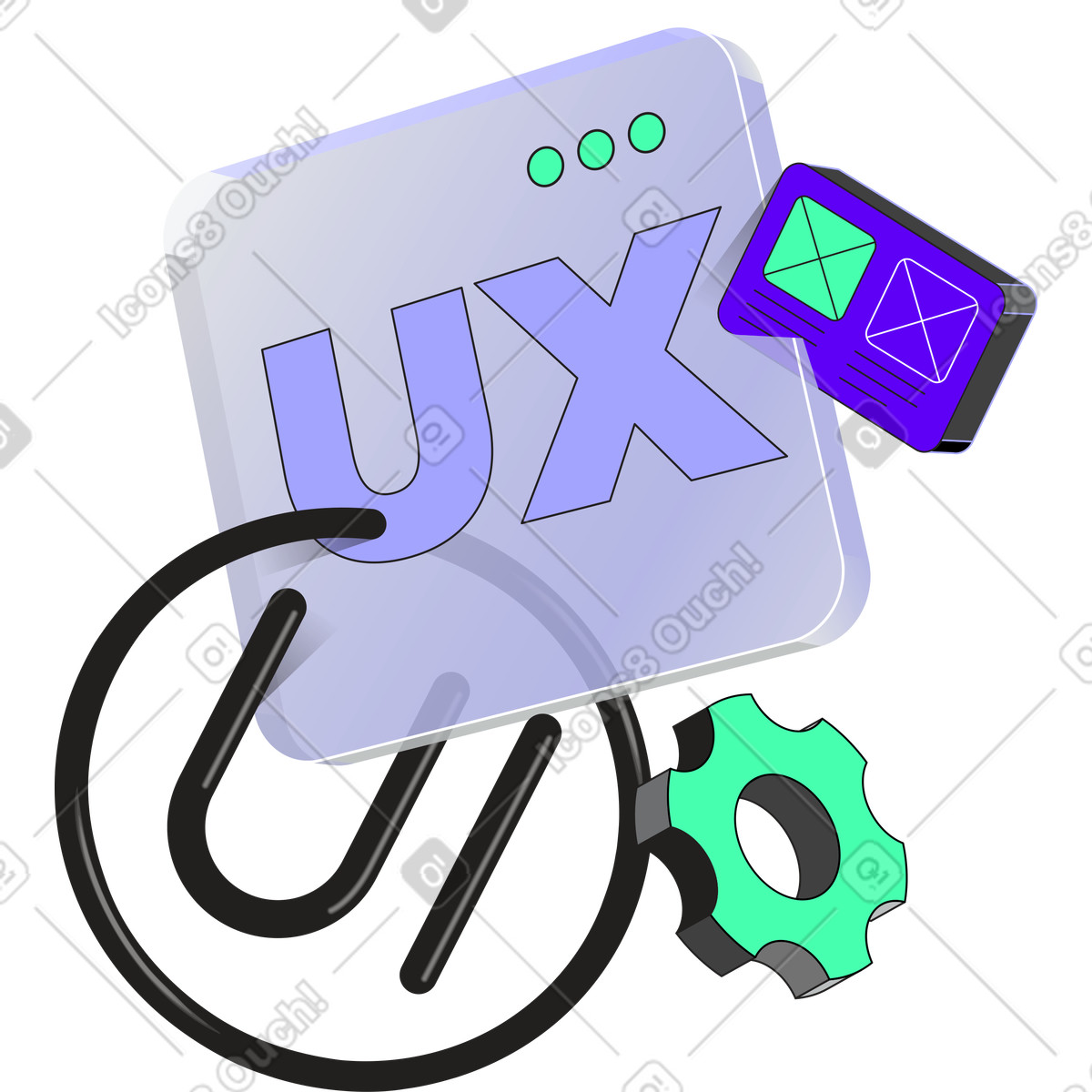 Иллюстрация Надпись ux-ui с оборудованием и текстом интерфейса веб-дизайна в стиле Incut — скачать в форматах PNG, SVG