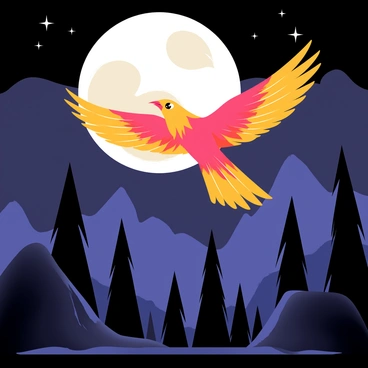 A thunderbird soaring across a full moonlit sky, casting a shadow on the ground below