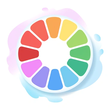 An artist's color wheel is positioned prominently in the center. The wheel is circular and divided into multiple segments, each displaying vibrant hues that blend seamlessly into each other. The colors transition smoothly from rich reds to deep blues, with various shades of yellows, greens, and purples interspersed throughout. The background features soft gradient pastel colors that enhance the richness of the color wheel, creating a visually pleasing contrast. Light gently reflects off the surface of the color wheel, emphasizing the saturation of the colors.