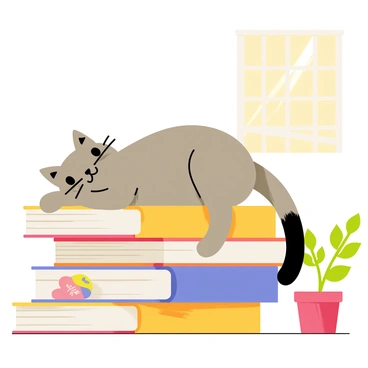 A lazy cat lounging atop a stack of unfinished books