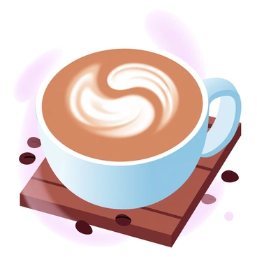 A close-up of a cup filled with latte, showcasing intricate foam art in the shape of a "yin-yang" symbol on the surface. The latte is presented on a wooden table, surrounded by a few coffee beans scattered around. Soft light casts a gentle glow on the cup, enhancing the creamy texture of the foam. The cup is white and ceramic, contrasting nicely with the warm brown of the latte. The background is softly blurred, emphasizing the latte art and creating a calm atmosphere.
