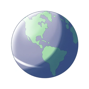 A view of the planet Earth from space. The planet is depicted with a spherical shape, prominently displaying the curvature of the globe. The surface features blue areas designating oceans, while green areas represent continents. The continents have varying shapes and sizes, while the oceans are smooth and expansive, contrasting with the landmasses. The image captures the vastness of space, with Earth positioned centrally, emphasizing its unique appearance against the dark backdrop.