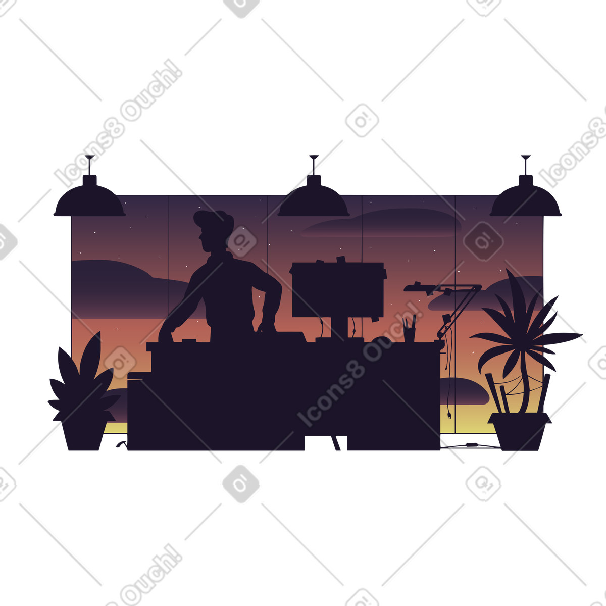 End of the working day at office, Logged out or exit illustration in Eastwood style download in PNG, SVG