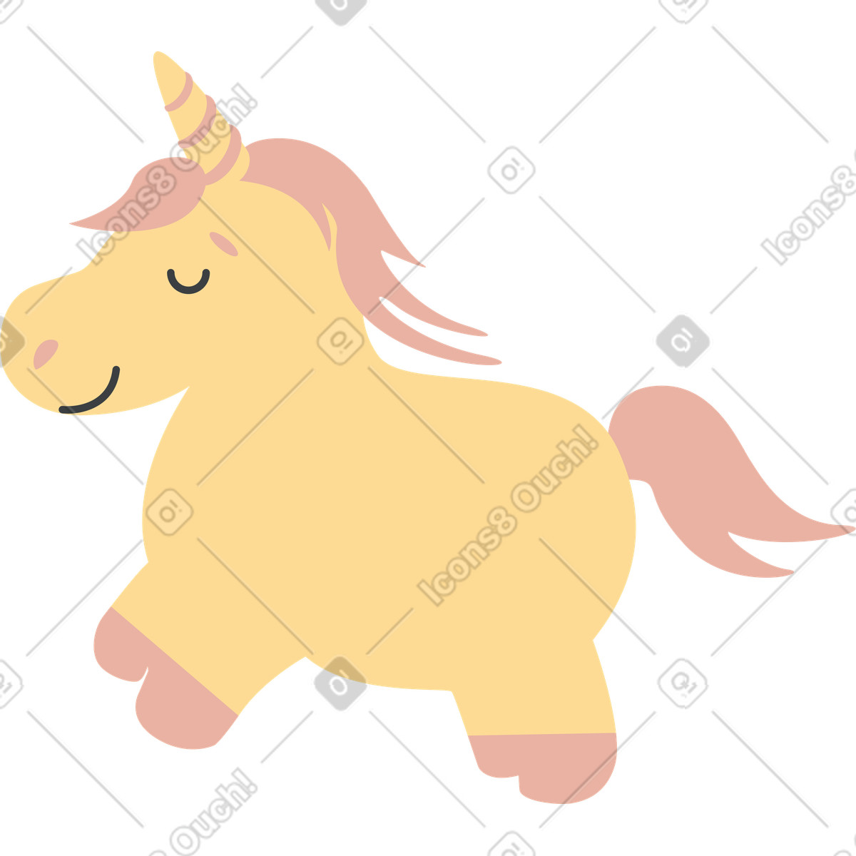Ilustración Unicornio amarillo en estilo Kiddo a descargar en PNG y SVG
