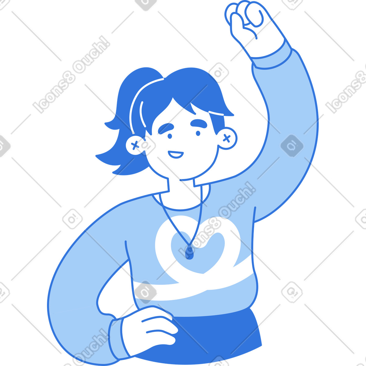 Frau mit einer erhobenen hand-Illustration im Sky-Stil als Download in PNG, SVG