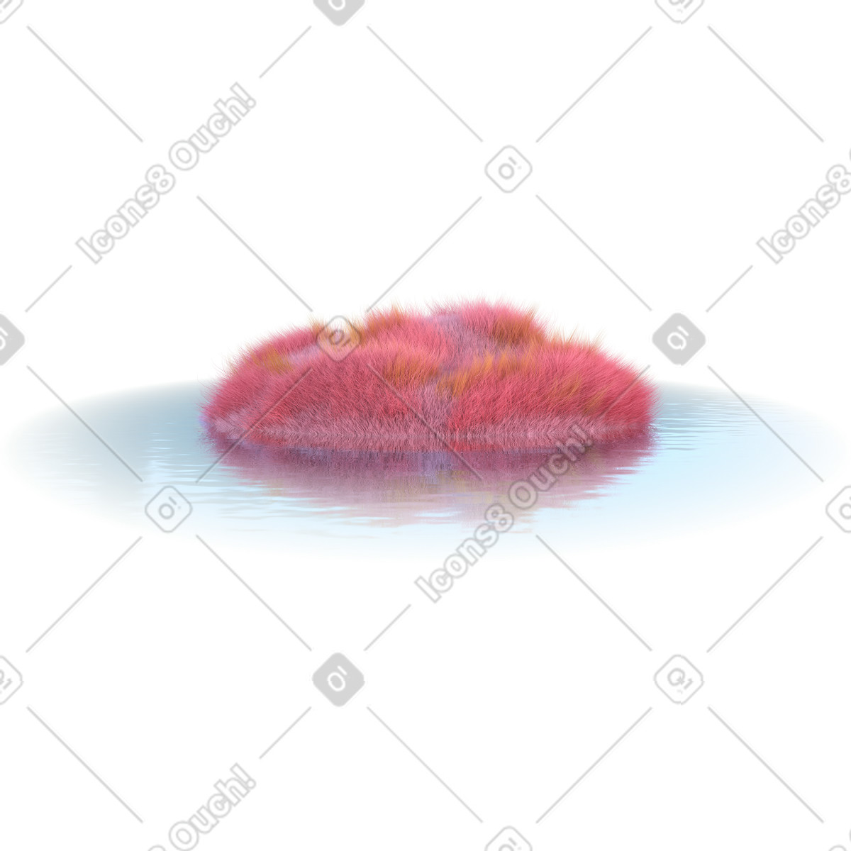 Illustration Île herbeuse rose dans l'eau le style 3D Glassy à télécharger aux formats PNG, SVG