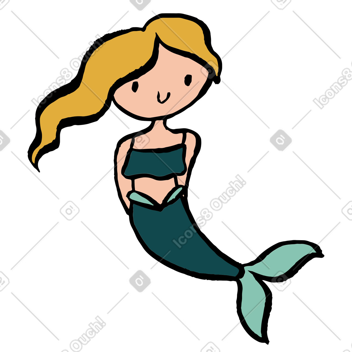Blonde mermaid with green tail illustration in Scandi style download in PNG, SVG