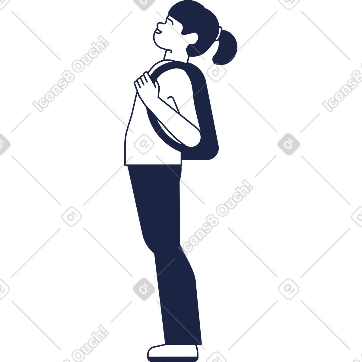 Ilustración Chica con mochila de pie y mirando hacia arriba en estilo Urban Line a descargar en PNG SVG