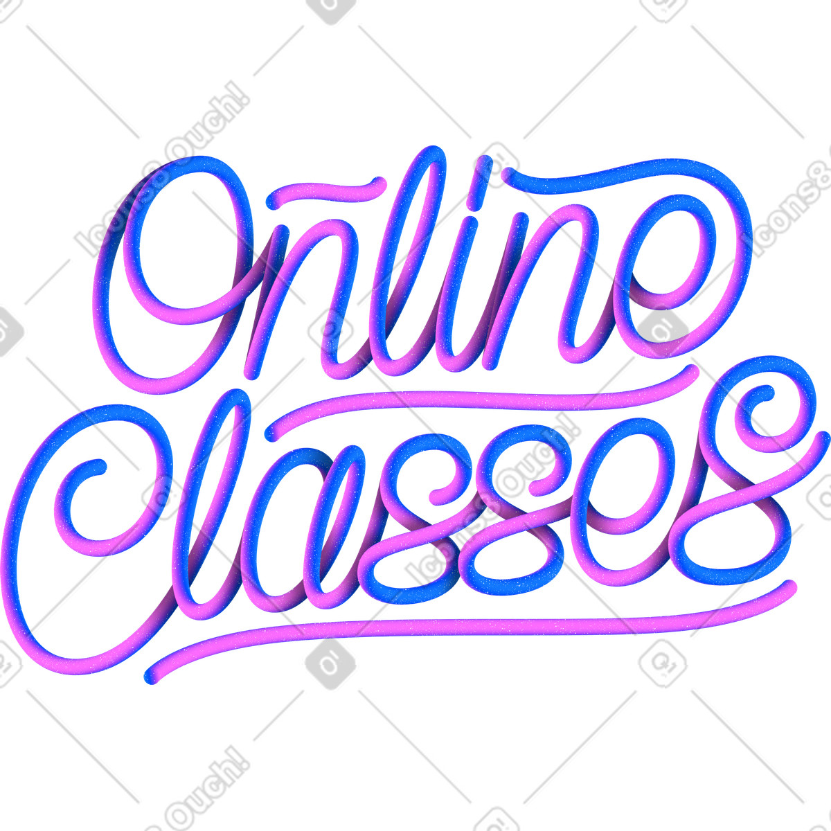 Lettering online classes with gradient and 3d effect text illustration in style download in PNG, SVG