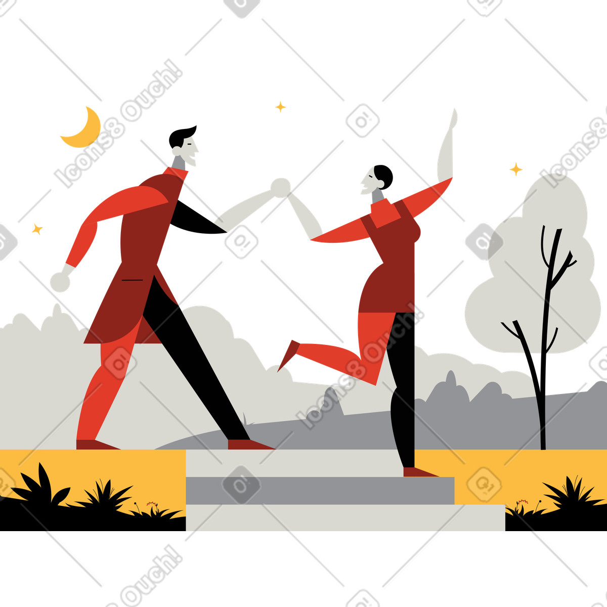 Paar geht abends auf date-Illustration in PNG, SVG