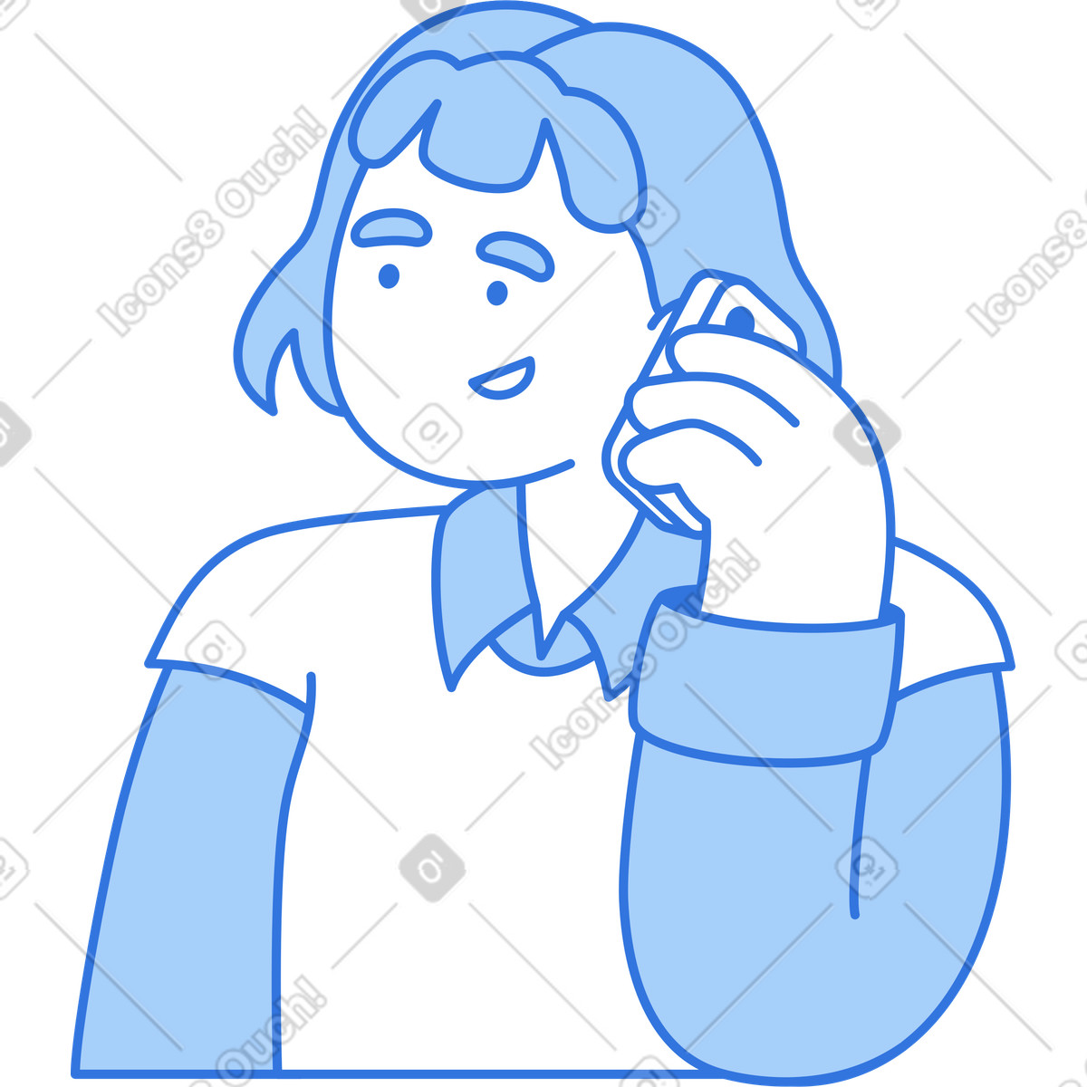 Woman talking on the phone illustration in Sky style download in PNG, SVG