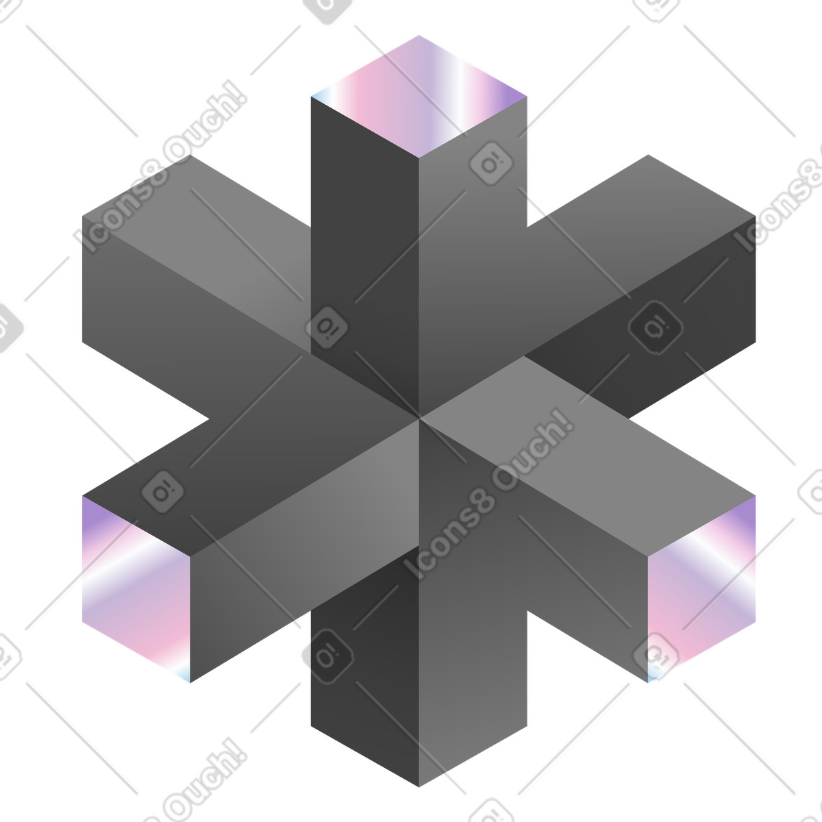 Stella a blocchi metallici con gradiente, forma cubica sei punte illustrazione in stile Illusion scarica in PNG, SVG