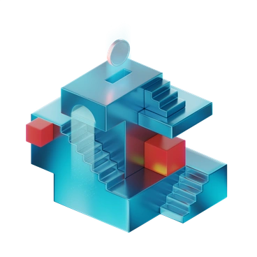 A geometric structure with stairs and cubes - 3D Glare style illustration