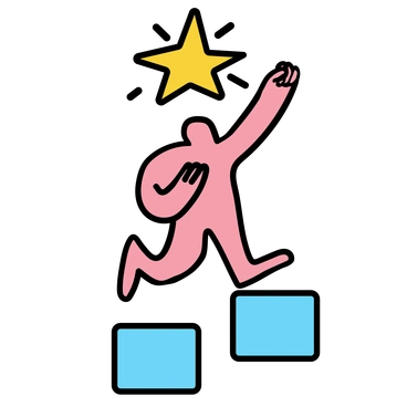 A figure reaching for a star - Wiggle style illustration