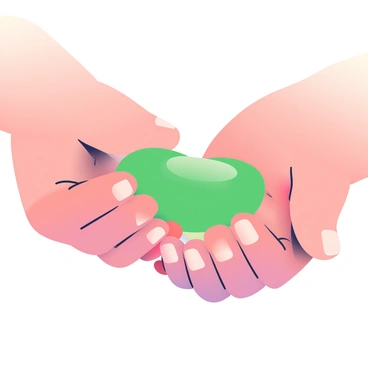 A close-up view of a "Senzu Bean" being held between two hands in a tense moment. The bean is a vibrant green color with a smooth surface and a slight sheen. One hand is slightly larger, with rugged, worn skin, while the other is smaller and more delicate, showcasing a contrast in texture and appearance. The background is blurred, emphasizing the intense focus on the "Senzu Bean" as it is transferred. The fingers on both hands are slightly tense, indicating urgency, and there is a hint of sweat on the palms, which reflects the high-stakes nature of the moment.