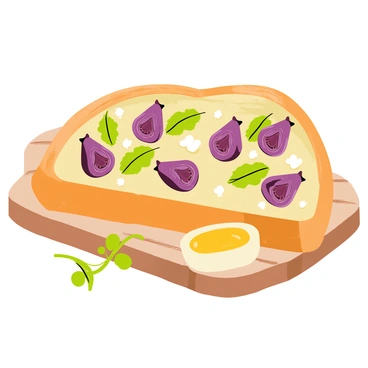 A gourmet focaccia topped with fresh figs, arugula, and goat cheese