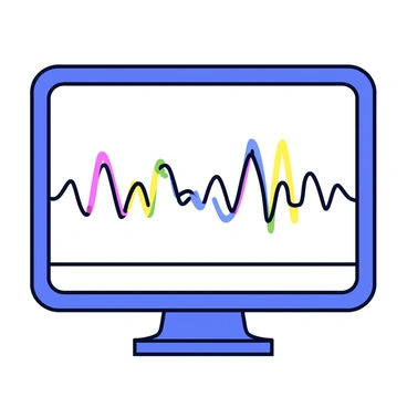 A monitor displaying a series of brainwave patterns in vibrant colors. The graph shows a complex array of waveforms, with distinct spikes and troughs. A section of the graph highlights a noticeable change in the patterns, indicating a shift after a lobotomy. The monitor is set against a simple background, emphasizing the details of the waveforms.