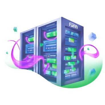 A massive IBM supercomputer with a sleek, metallic exterior dominates the scene. The supercomputer is intricately designed with multiple racks and panels, showcasing a network of glowing wires that pulse with a vibrant blue and green light. Streams of data flow visibly around the computer, represented as bright, digital lines and symbols that weave in and out, creating a dynamic visual effect. The backdrop features a subtle gradient that complements the glowing elements, enhancing the high-tech atmosphere.