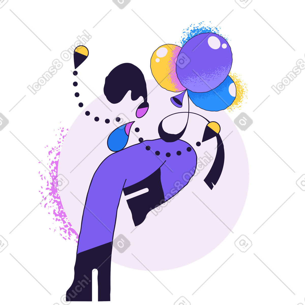 下载 Conifer 风格的 有气球的妇女正在庆祝 插画，支持 PNG、SVG 格式