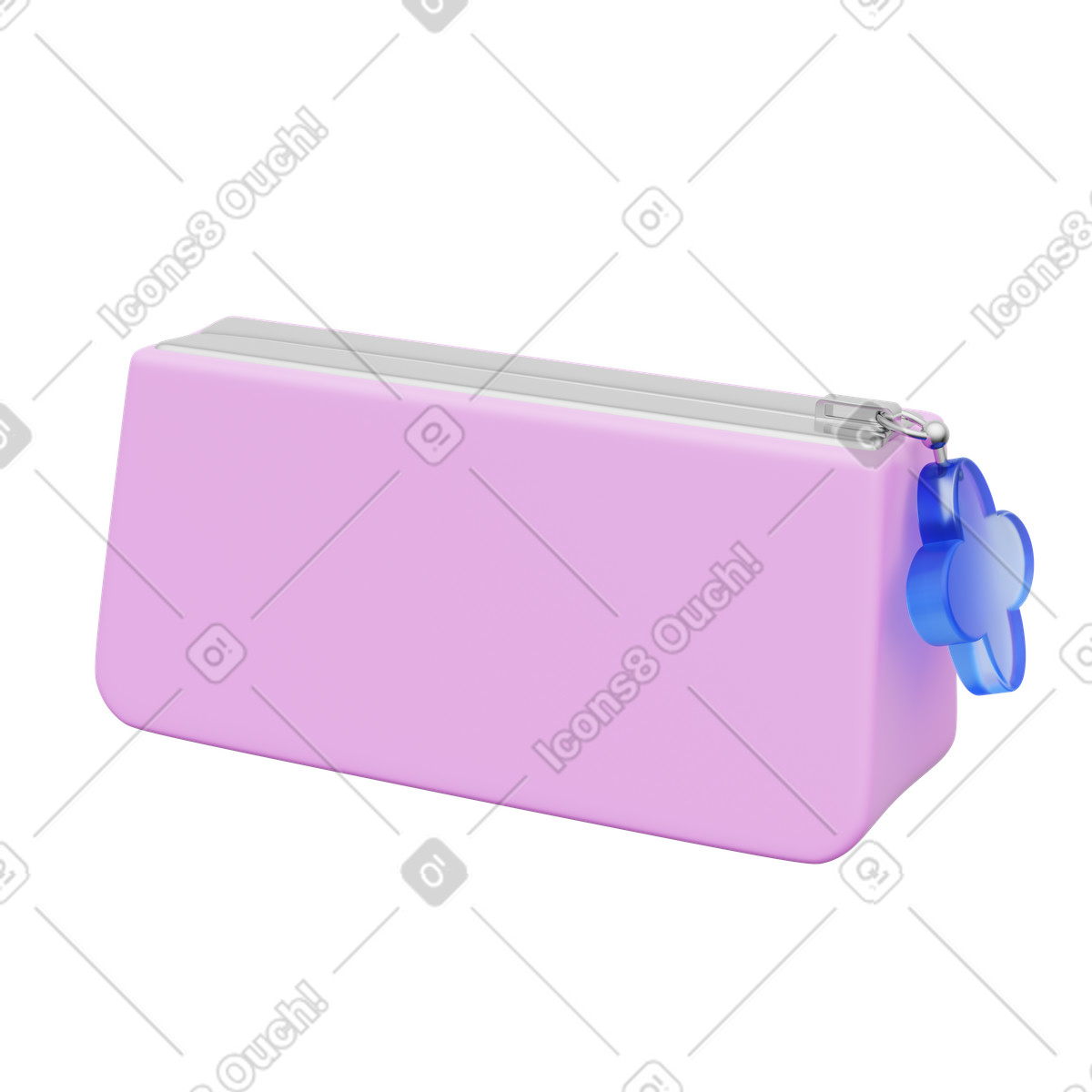 Pink pencil case with zipper and charm accessory illustration in 3D Playful style download in PNG, SVG