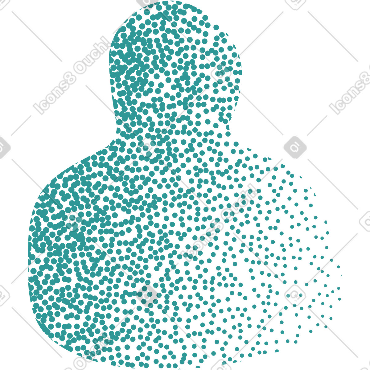 Illustration Avatar profile silhouette made of dispersing dotted particle grain texture dans le style à télécharger aux formats PNG, SVG