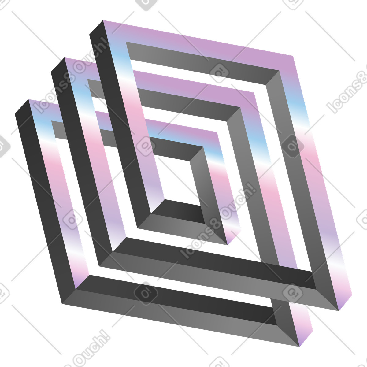 Stacked impossible rectangles illustration in Illusion style download in PNG, SVG