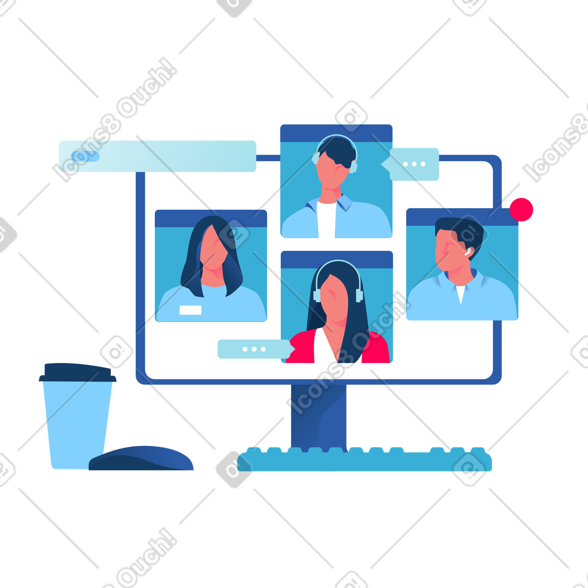 Ilustração de Colegas discutindo trabalho em reunião zoom no estilo Daily para baixar PNG, SVG