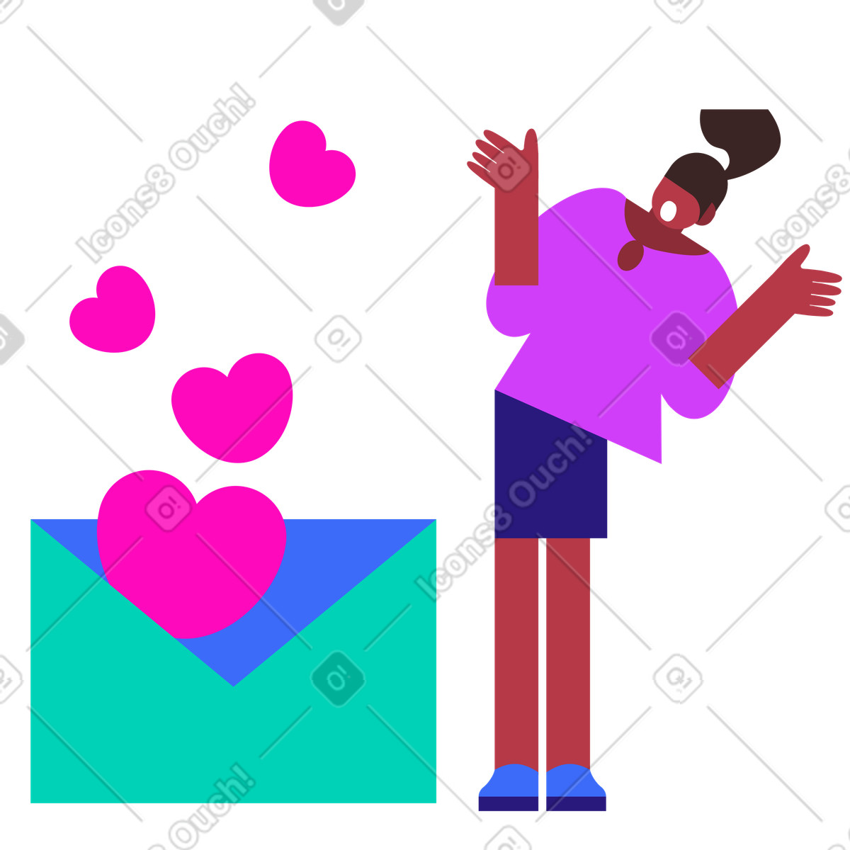 Ilustração de Mulher recebendo carta amor no dia dos namorados em estilo Basic para baixar em PNG, SVG