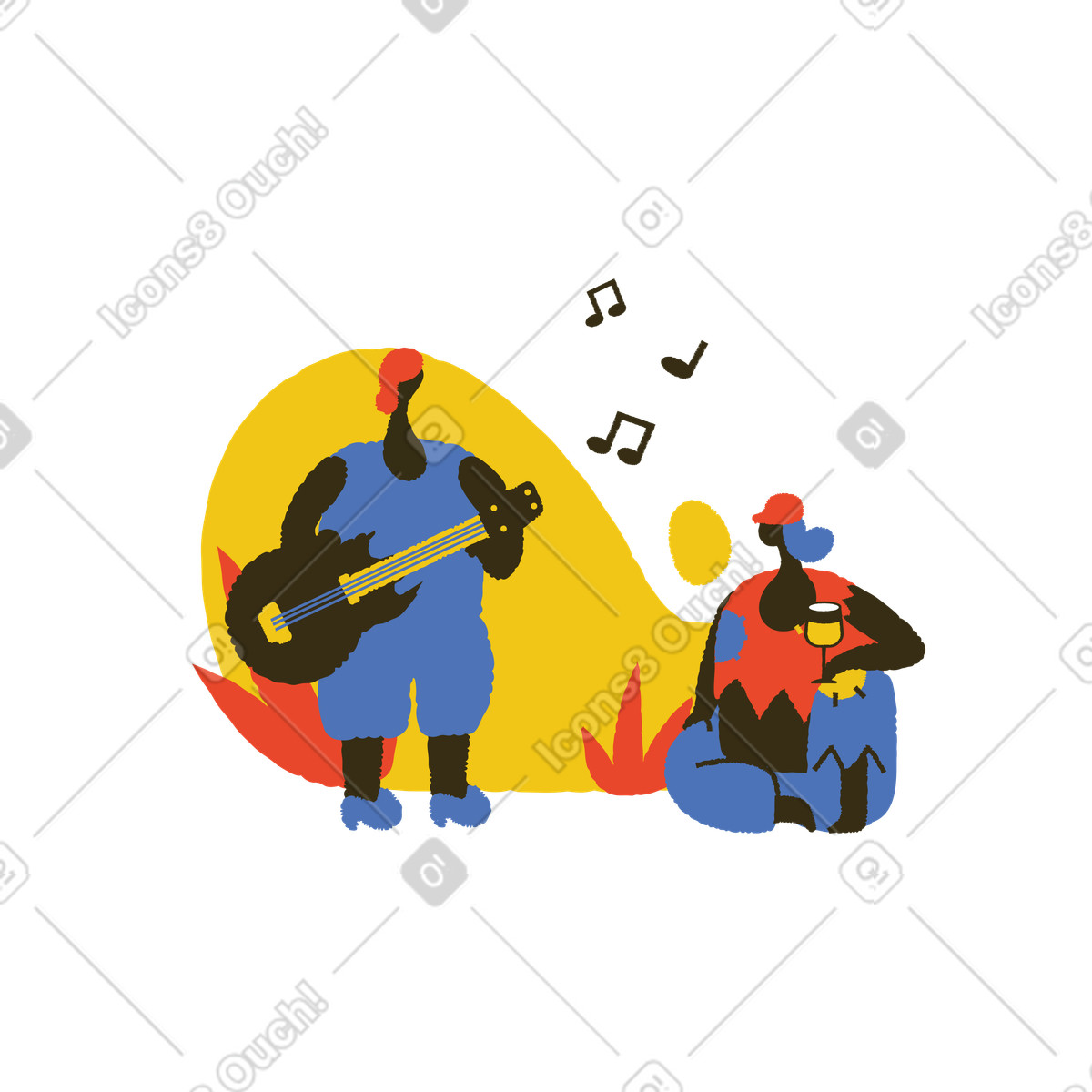 Bermuda スタイルの 音楽とワインのピクニック のイラストをPNG、SVG形式でダウンロード