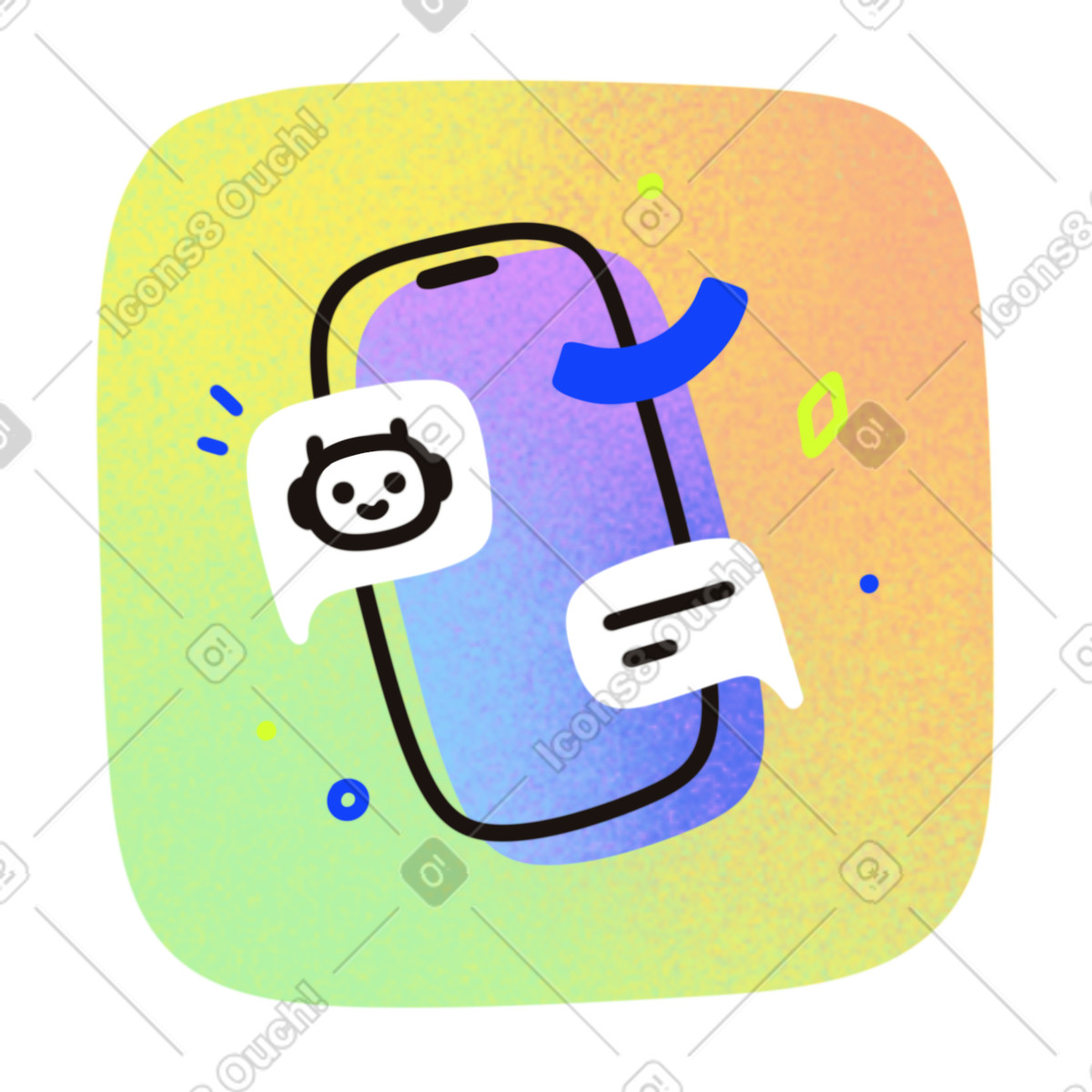 Ai chat bot in mobile phone illustration Flow style download PNG, SVG