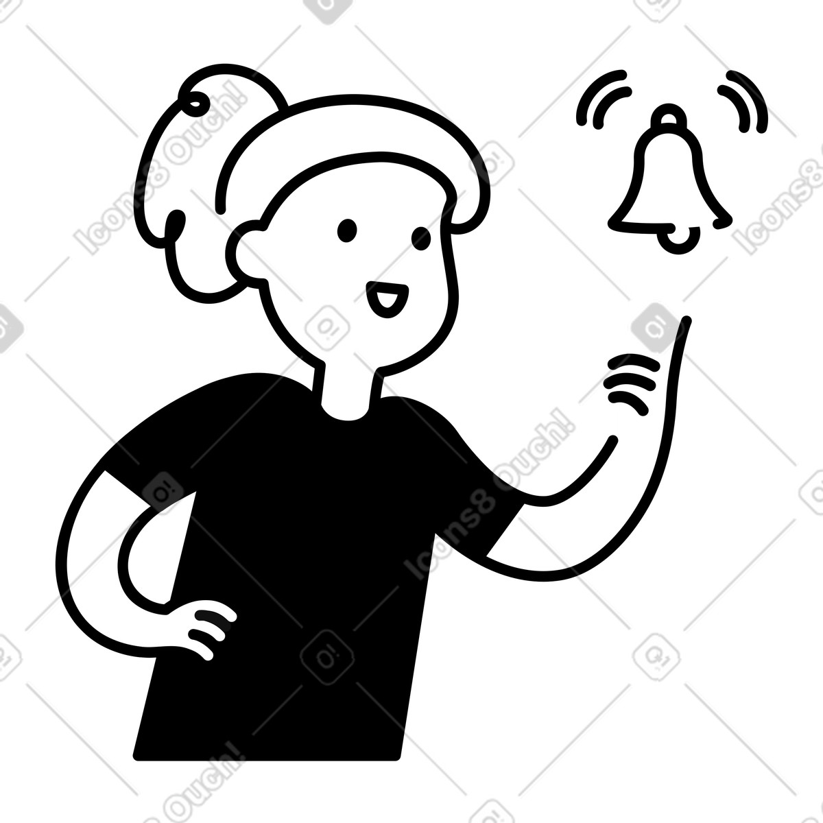Иллюстрация Message bell sign with joyful character reacting to incoming alert в стиле Notion Line Art — скачать в форматах PNG, SVG
