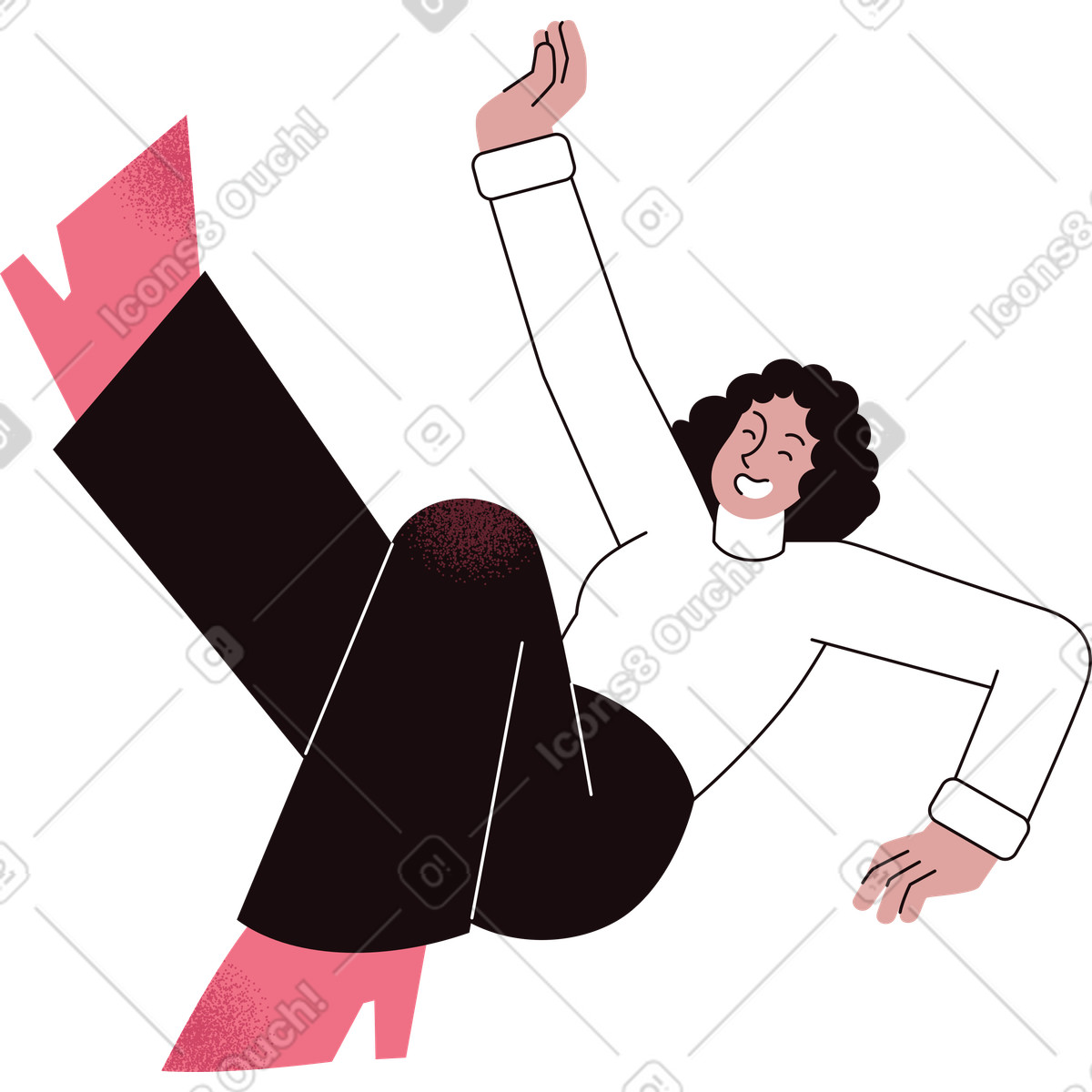 Woman with raised leg and arm illustration in Delight style download in PNG, SVG
