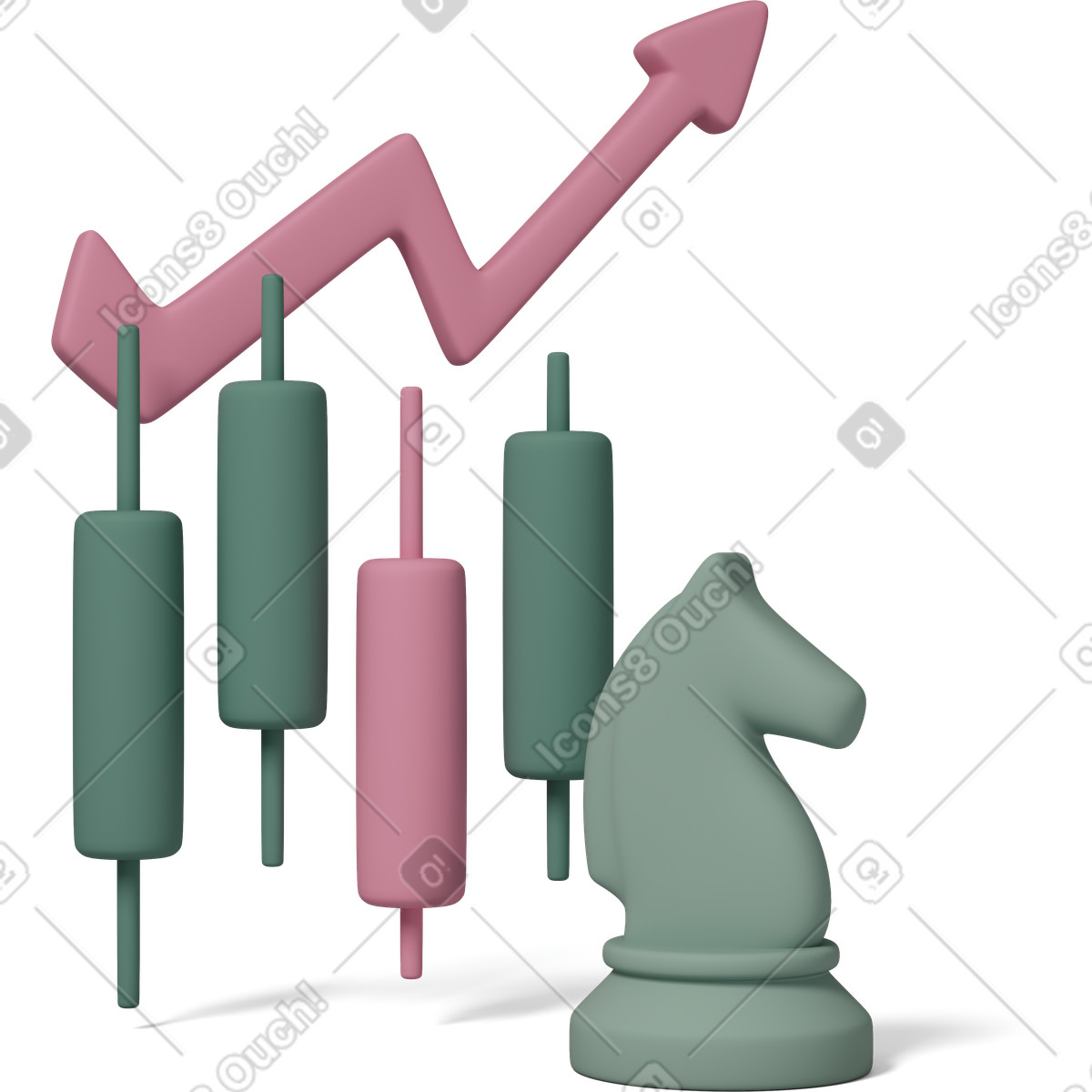 Candlestick and success arrow-Illustration im 3D Casual life-Stil als Download in PNG, SVG