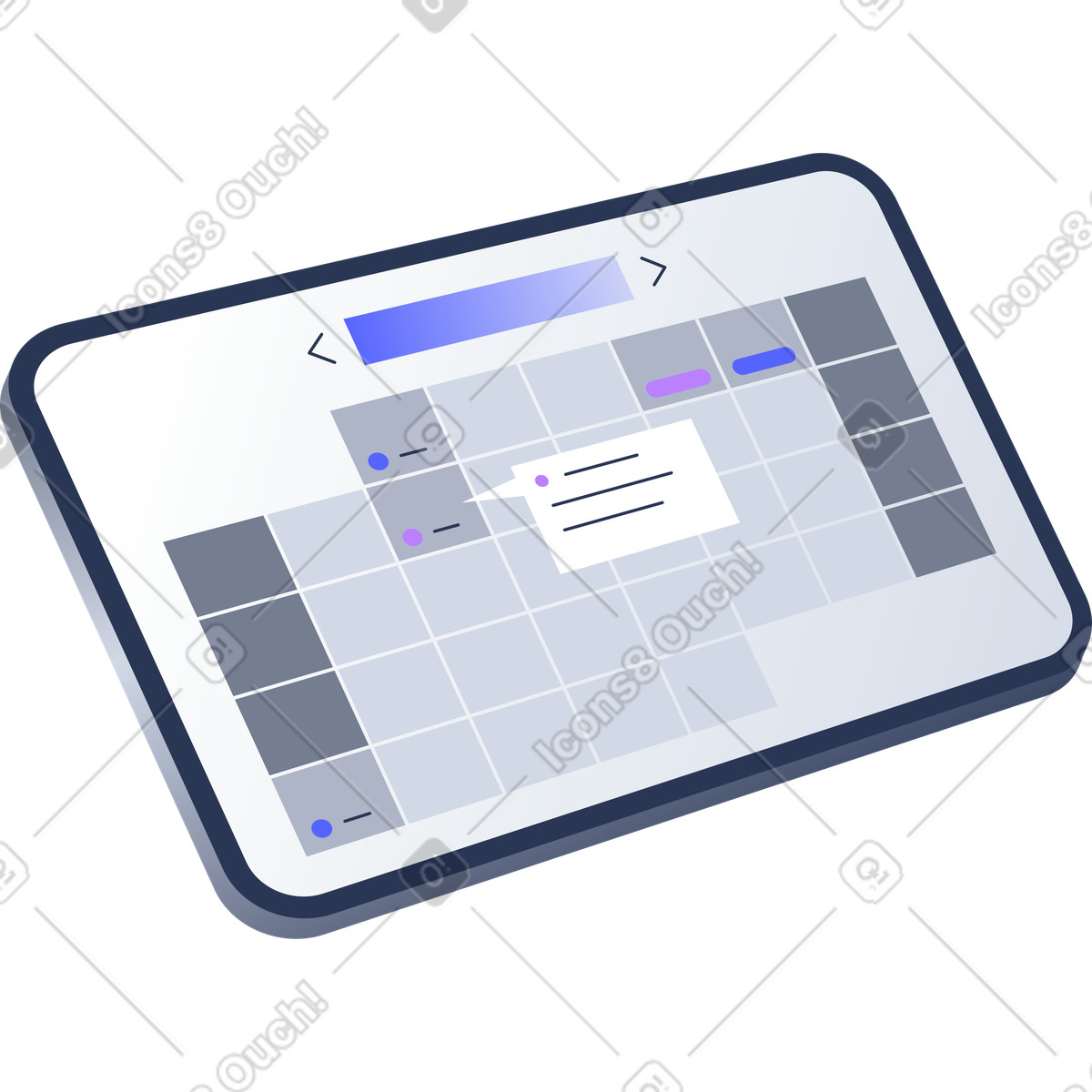 Tablet with calendar illustration in Lucent style download in PNG, SVG