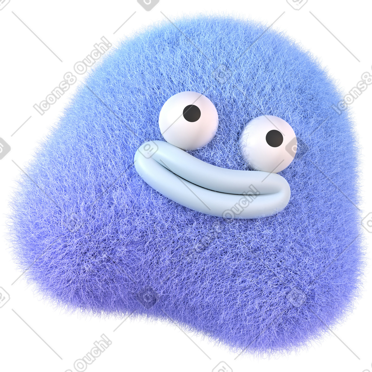 Ilustração de Criatura azul de pelúcia com olhos brincalhões e um sorriso peculiar em PNG e SVG