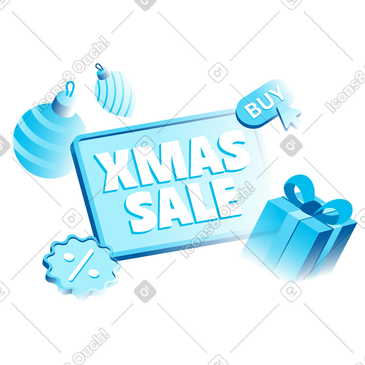 Festive Xmas sale banner with buy button, Winter sales campaign, Seasonal retail marketing illustration in Icy style download in PNG, SVG