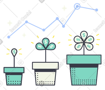 Money plants with dollar leaves and upward graph, Planting investments and harvesting wealth from profits, Saving and profit harvesting PNG, SVG