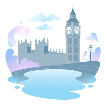 The reflection of Big Ben in a puddle on the street