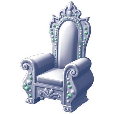 A grand throne known as the Peacock Throne. The throne is intricately designed, featuring a high back and armrests shaped like peacock feathers. It is embellished with an array of jewels, including diamonds, emeralds, and sapphires, meticulously arranged to enhance the throne's opulence. The seat is plush and luxurious, inviting one to sit. There are ornate details carved into the throne's surface, showcasing intricate patterns and motifs that reflect craftsmanship. The throne is positioned against a richly decorated backdrop, emphasizing its importance and grandeur.