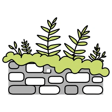 Ferns with bright green leaves are growing on a moss-covered stone wall. The stone wall features various shapes and textures, covered in soft, vibrant moss. The ferns emerge in clusters, displaying delicate fronds that flourish from crevices between the stones. The overall composition showcases the interaction between the ferns and the stone surface, highlighting the contrasting colors and organic forms.