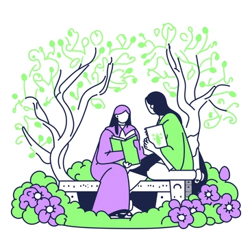 A secret garden is filled with twisted trees that have gnarled branches reaching out in various directions. Dark flowers bloom around the base of these trees, their petals capturing an air of mystery. In the center of the garden, a character sits on a stone bench, absorbed in reading a gothic tome. The character has long hair cascading down their shoulders and is dressed in a flowing cloak. The tome is open in their lap, with intricate designs visible on its pages. Surrounding the scene, the atmosphere feels dense with the intertwining branches and the rich, dark flowers, creating a secluded haven of intrigue.