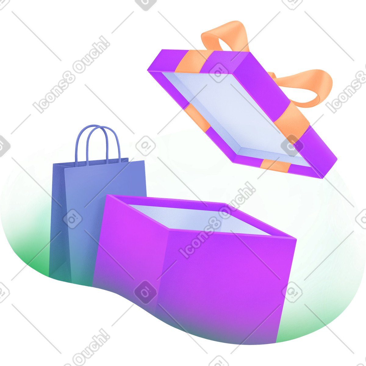 Illustration Open box with package on green background dans le style Smart à télécharger aux formats PNG, SVG